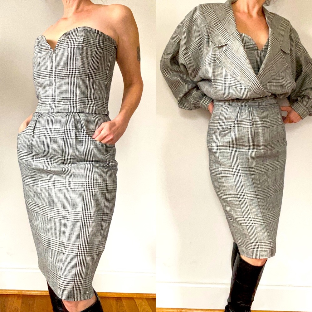 Lanvin Vintage 1980s 3 Pc Bustier Pencil Skirt Set